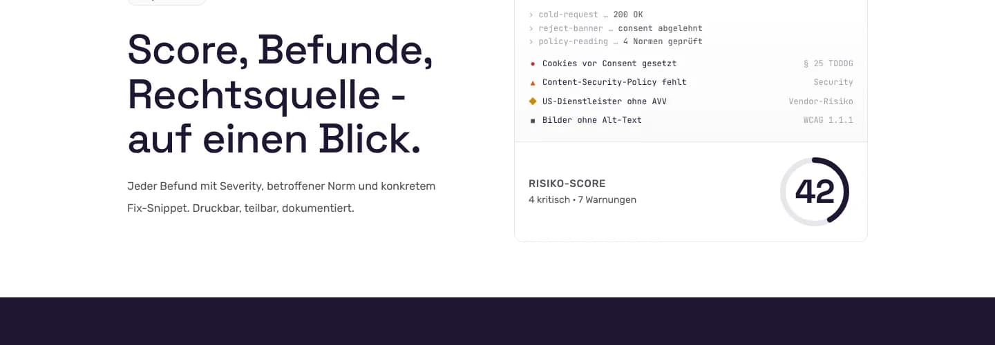 Sorrel: Risiko-Score mit Befunden und Rechtsquellen