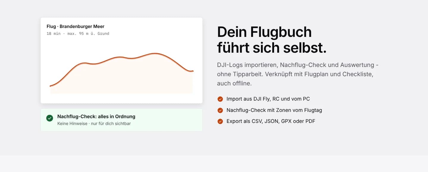 DrohnenAtlas: Flugbuch mit Nachflug-Check